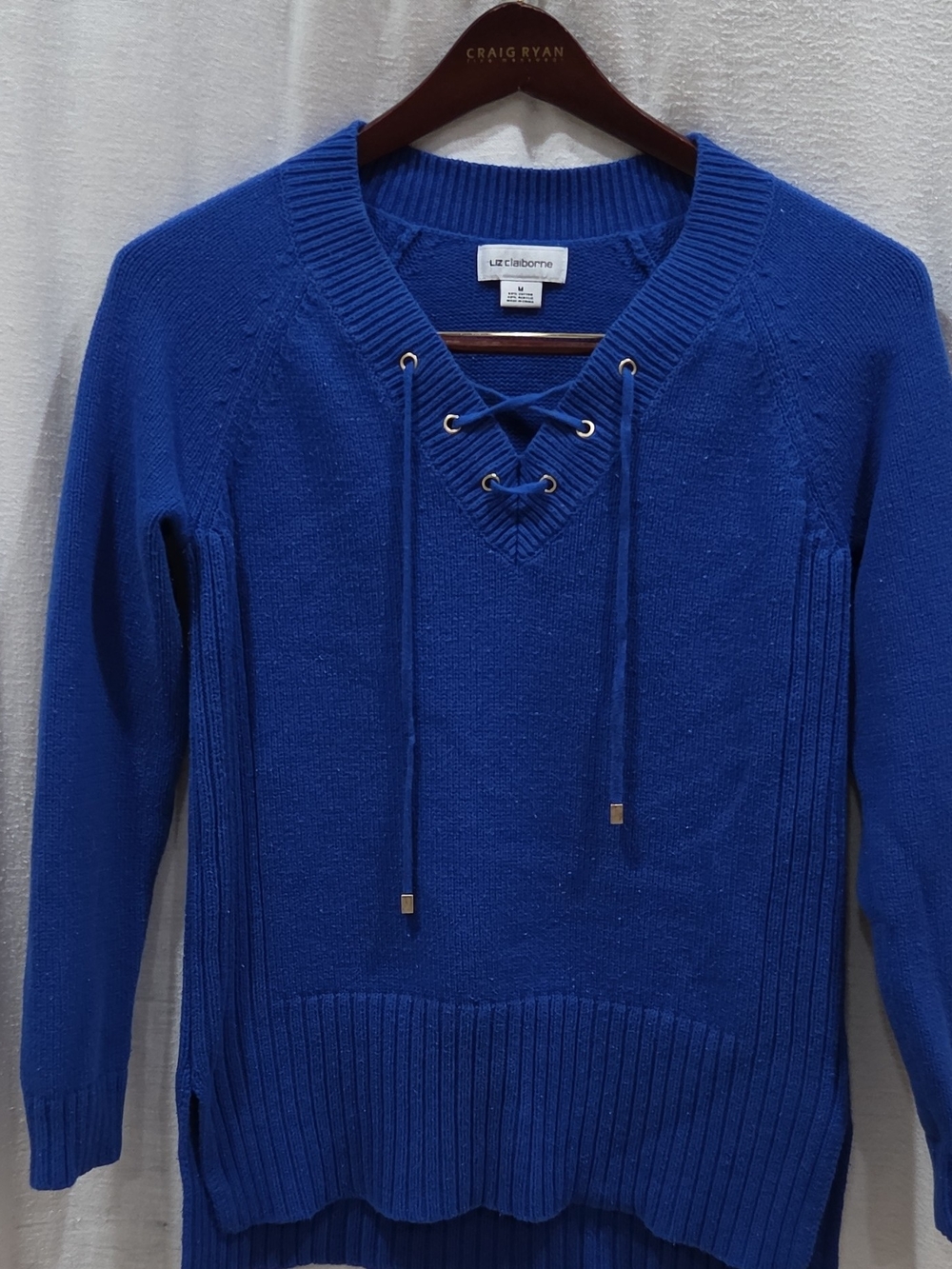 Liz Claiborne Royal Blue Women's Lace‑Up V‑Neck Sweater